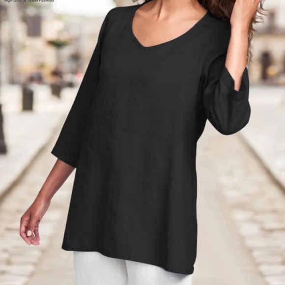 New Women 3/4 Sleeve Blouse l V Neck Solid Color Casual Loose T Shirt Sz S - Picture 3 of 7